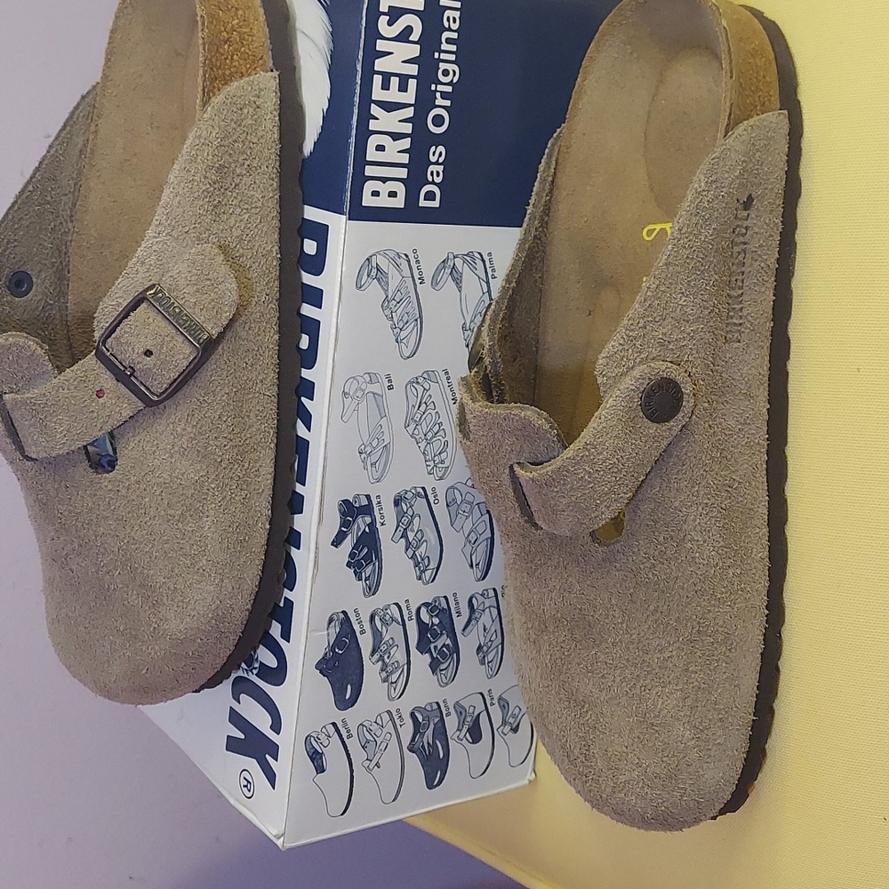 Birkenstock Tan Suede Mules with Cork Footbed - Picture 3 of 7